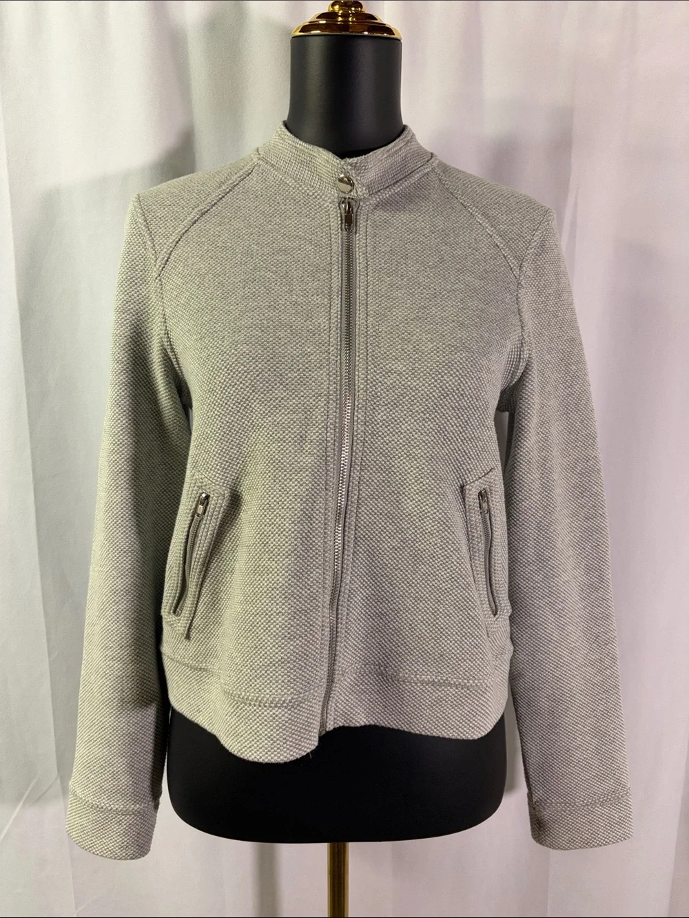 Banana Republic Factory Gray Zip Front Cropped Knit Moto Jacket - Picture 2 of 16